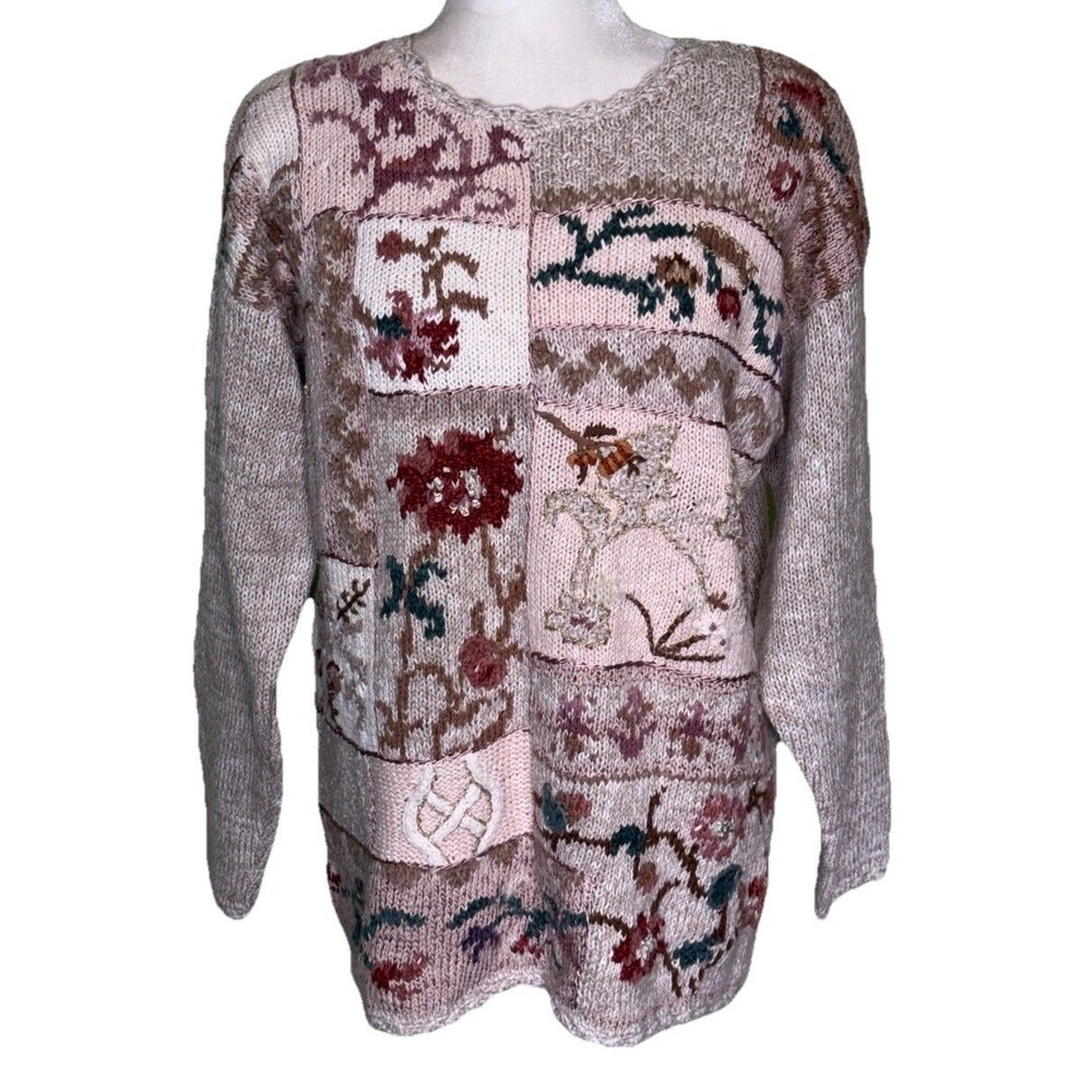 Vtg Heirloom Collectibles Women’s Chunky Y2K 90s Knit Cottagecore Sweater Size L - Picture 1 of 5
